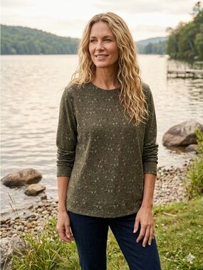 Northern Reflections Forest Green Floral Light Sweatshirt XL Cottage Grandma